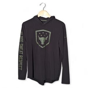 Under Armour Project Rock Long Sleeve Hooded T-Shirt Blood Sweat Respect-Black-M